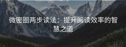 微密圈两步读法：提升阅读效率的智慧之道